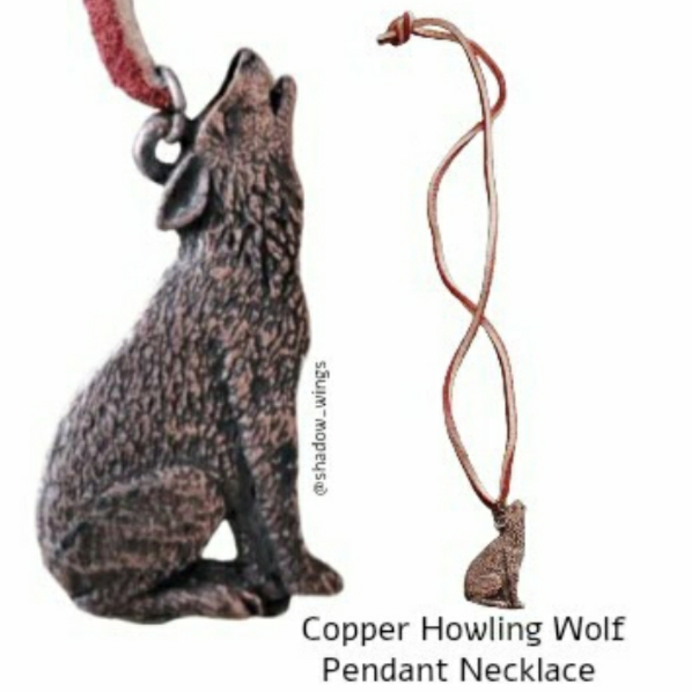 Hand Crafted Copper Wolf Pendant Necklace / 2" Howling Wolf Figure Necklace - Picture 11 of 11